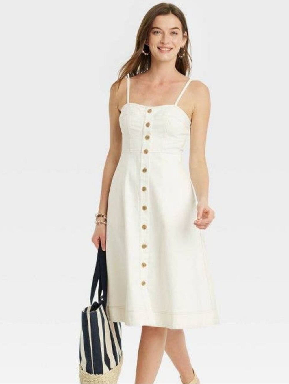Women's Corset Linen Midi A-Line Dress Buttons Pockets Vacation Beach Travel